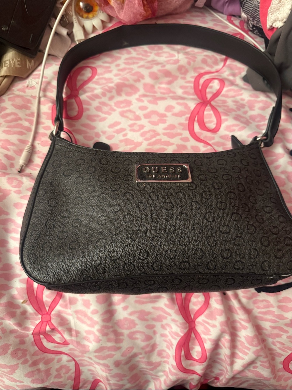 GUESS Black Logo Monogram Shoulder Bag